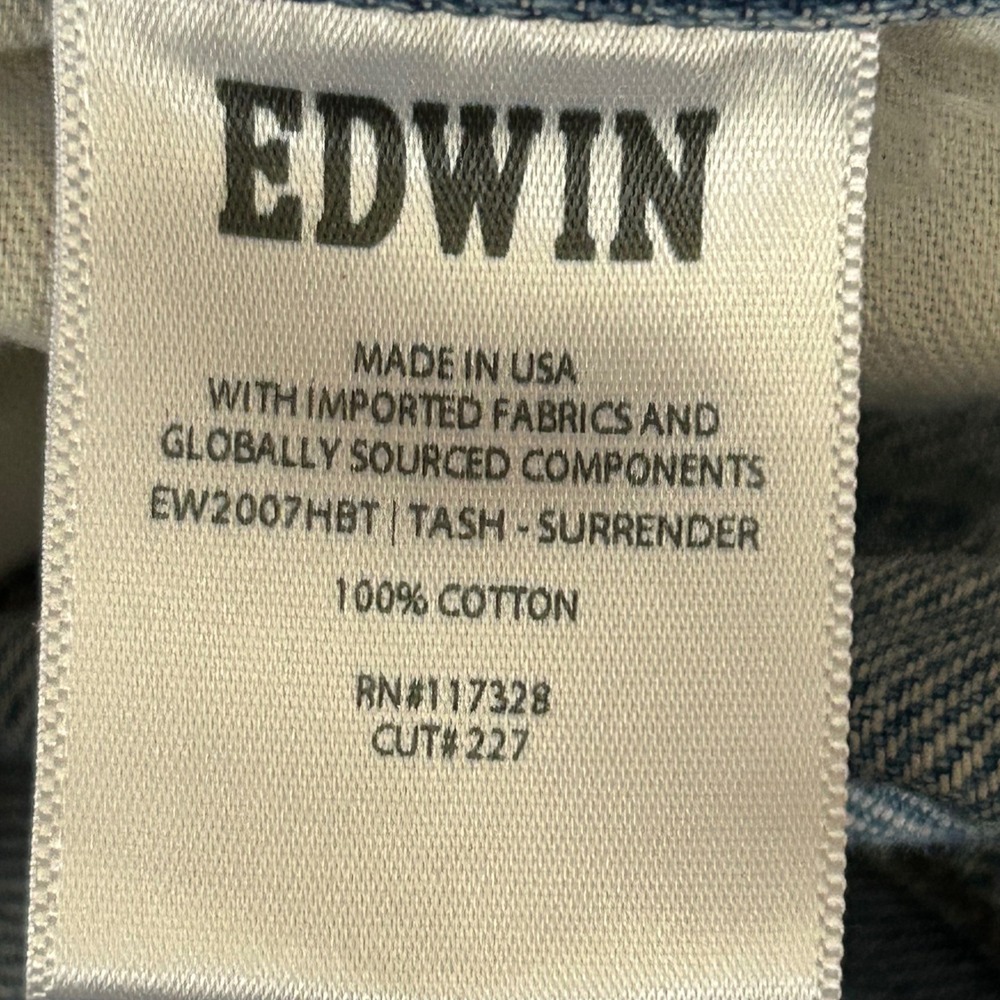 Edwin Tash Relaxed Straight Leg Distressed Ripped Jeans Button Fly 29- See Meas. - Picture 13 of 14